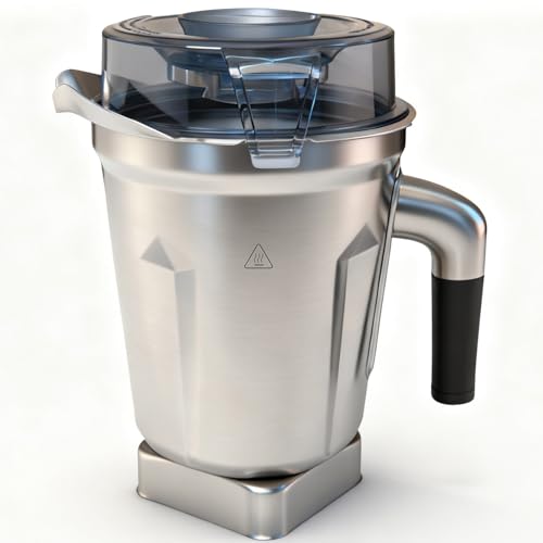 Image of Built-in Chip 64oz Stainless Steel Container Blender Pitcher, Replacement Jar Compatible with Vitamix 5200, 750, 6300, E310, Vm0103, Vm0197, E310, A2500, Explorian,Ascent Series, 5 Years Warranty