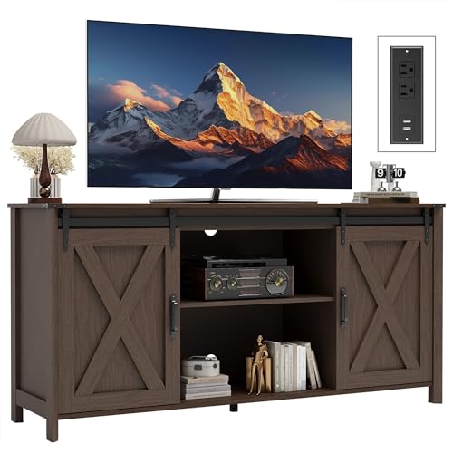 Claiks Farmhouse TV Stand with Power Outlet for TV up