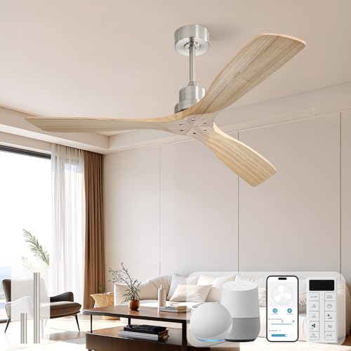 Image of Sofucor Smart Ceiling Fan no Lights, 52 inch Low Profile Ceiling Fans with Remote, Compatible with Alexa /Google /App, 3-Color Light 6-Speed DC Motor Reversible Timer for Bedroom Living Room Patio Outdoor