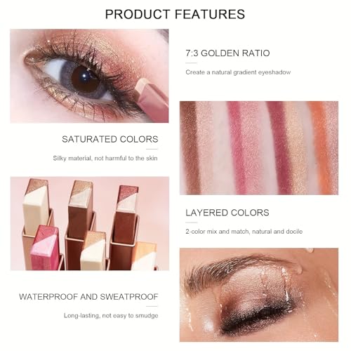 Image of BWOGUE 3Pcs Color Eye Shadow Stick | Twin Eye-shadow Pen| Two-Tone Shimmer Gradient Eyeshadow Stick | Easy to Blend, Non Creasing Eyeshadow | Waterproof Glitter Eye | 24 Hour Stay (Shade No. 1 to 3)