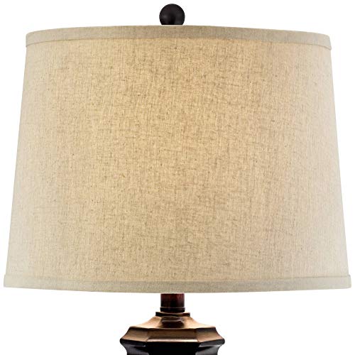 Regency Hill Tropical Natural Cottage Jar Table Lamps 29" Tall Set of 2 Weathered Brown Woven Wicker Beige Linen Fabric Drum Shade Decor for Living Room Bedroom House Bedside Nightstand Home - Image 3