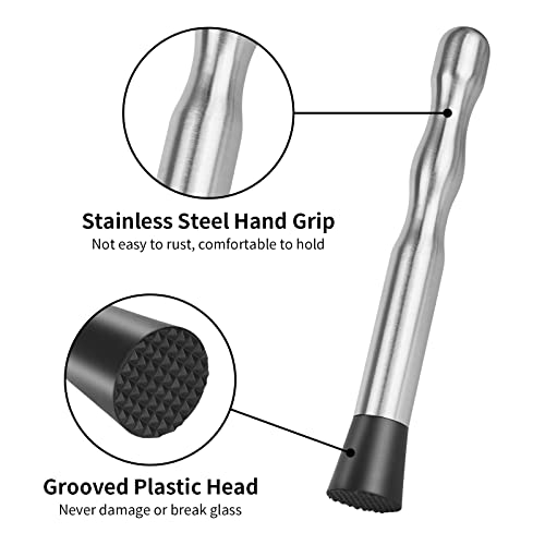 Muddler for Cocktails Bar Spoon - Vaincre 2PCS 9\" Muddler and 10” Bar Spoon Cocktail Mixing Spoon, Stainless Steel Cocktail Muddler Long Drink Stirrer Bartender Spoon Cocktail Gifts for Mojitos Drinks