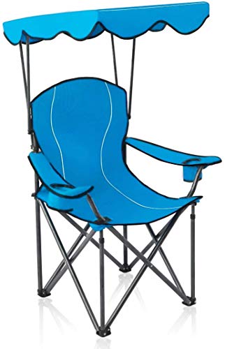 Camping World Portable Camping Chairs for Adults with Canopy and Cup Holder - Support 350 Pounds(Cyan Blue)