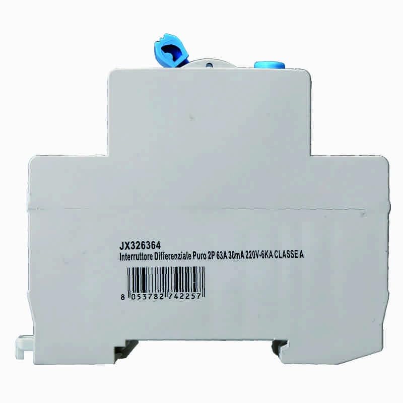 Interruttore Differenziale Puro 2P 63A 30mA 220V-6KA CLASSE A 30mA per Guida DIN - 2 Moduli DIN - Protezione Circuiti e Sicurezza Impianti