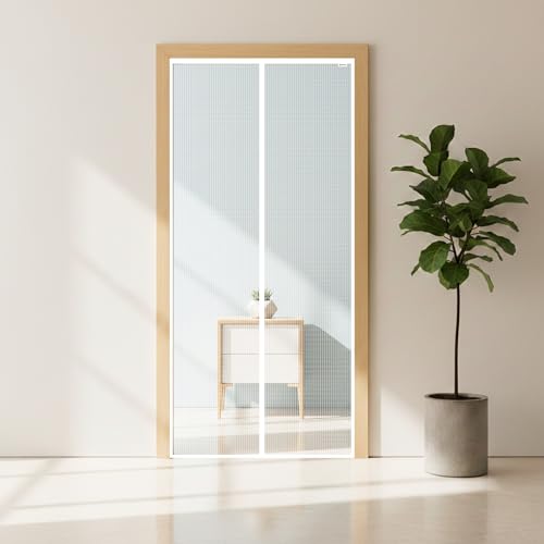 WNE Jaliwale Fiberglass Magnetic Mosquito Net for Door | Auto Closing Magnetic Mesh Curtain | Insect Screen for All Door Types & Sizes | Keeps Mosquitoes Out - 220x105 Cms, White