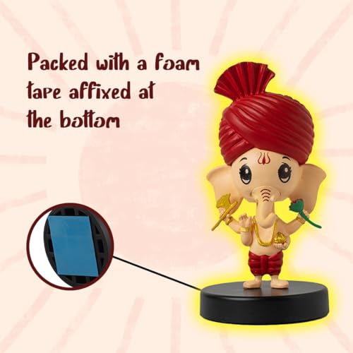 Image of Lord Bal Ganesh Idol for Car Dashboard Bobblehead, Home Decor Items for Living Room, Office Desk, Ganpati Murti for Gifting, Statue for Good Luck, Superhero Action Figure, Little Axe and Flower