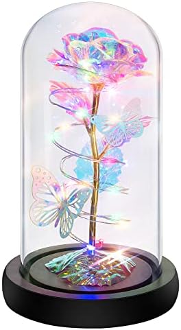 Mothers Day Rose Gifts for Mom, Romantic Birthday Gifts for Women,Glass Rose Flower Gifts from Daughter,Colorful Artificial Flower Rose Gifts for Her,Unique Gifts for Women,Girlfriend,Anniversary