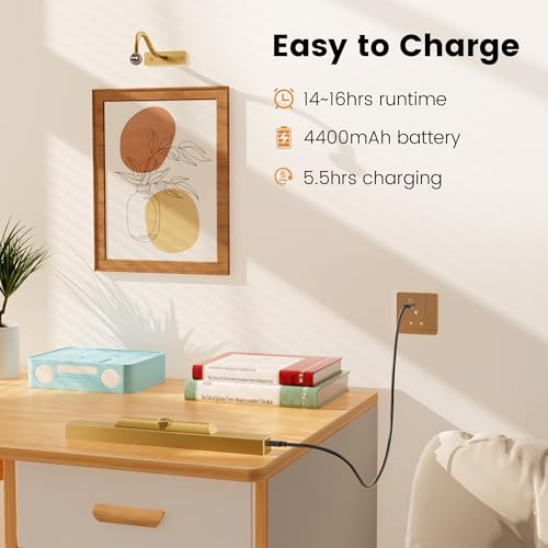 Image of 4 Pack Art Light Set, 12 inch Wireless Battery Picture Lighting, Remote Control Timer 3 Color Temps for Bedroom,Hallway, Museum (Antique Gold)
