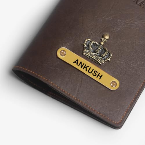 Image of ncgifts Customised Leather Passport Holder: Personalised Name & Charm for Men & Women - Unique Travel Gift, Document Organiser, Boarding Pass Holder, Customised Gifts for Men & Women (Brown)