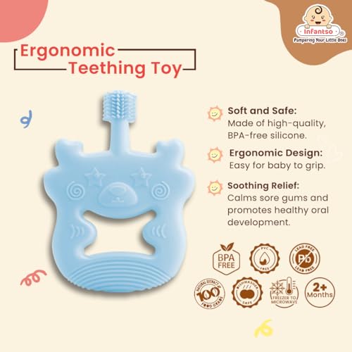 Image of Infantso BPA Free Baby Teething Toy for Babies 0-6 Months Food Grade BPA Free Teethers for Newborn Infant, Soft Silicone Teether Toys for Toddlers, Relief Gingival Pain (Blue Bear)