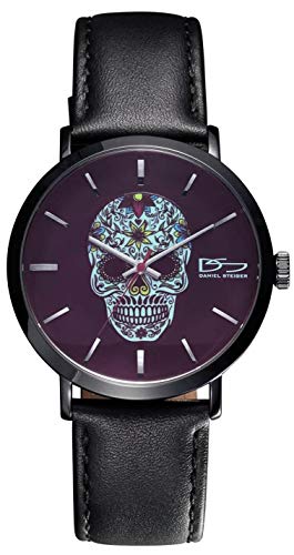 Daniel Steiger Rebel Skull Men's Watch - Skull Watch For Men - Cool Tinted Crystal - Analog Quartz Movement - Leather Band - Water Resistant (Black) #TOP1