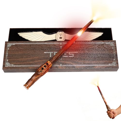 Tries Wizard Wand with Four Dynamic Red/Pink/Orange/Green Light Effects & Magnetic Wing Base: Rechargeable Wall-Mountable Display Gift Box for Cosplay Party Birthday