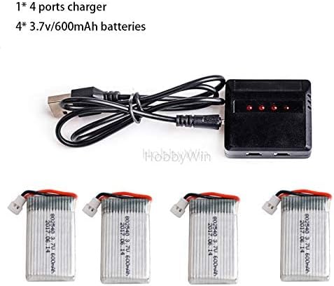 Miniatura 6 de 4 unids 3.7 V 1S 600 mAh 25C LiPO batería mx2.0-2P enchufe+4 puertos cargador para micro tamaño RC modelo helicóptero FPV Drone