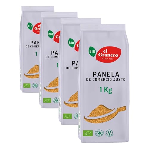 El Granero Integral - Panela de Comercio Justo - 1 kg - Edulcorante Natural - Rica en Vitaminas y Minerales - Reduce la Glucosa en Sangre - Apta para Veganos (Paquete de 4)