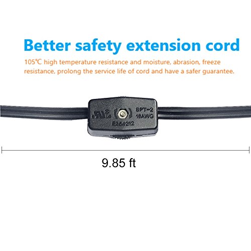 Eumyviv 9.85 Feet Plug Wire Kit Indoor Power Extension Cord With On Off Switch (110-300V/18Awg/105℃), 2 Prong Cable Strip Outlet Saver Appliance Extension Cord Connector (A00003 Black) #TOP1