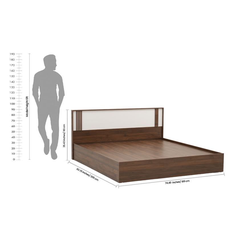 Image of Royaloak Baleno King Bed with Hydraulic Storage, Engineered Wood Bed with Melamine Finish, Dual Tone Headboard, Strong Bed Base, Modern Design, W 74.40 X D 80.70 X H 35.43 Inches