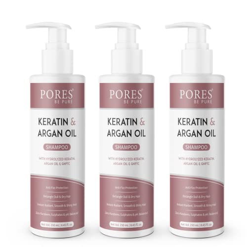 Image of PORES Be Pure Keratin Shampoo for Hair Fall Control | With Hydrolyzed Keratin, Argan Oil & GHPTC | Instant Smooth, Frizz-Free & Thick Hair | Shampoo for Women & Men | All Hair Types - (250 ml X 3)