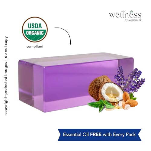 Image of VEDANUM Ayurscience 100% Natural and Organic Lavender Soap Base - 400 Gm | Handmade Soap Making | Vitamin E | SLES Free | pH Skin Friendly | Lab Tested