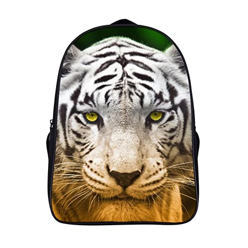 Sac à dos unisexe 3D cool imprimé tigre blanc grand cartable mode ado léger 40x28x16cm
