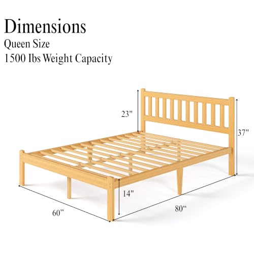 Image of ZIYOO Queen 14 in High Bamboo Bed Frame with Headboard, No Box Spring Needed, Metal Slat Support, Easy Assembly