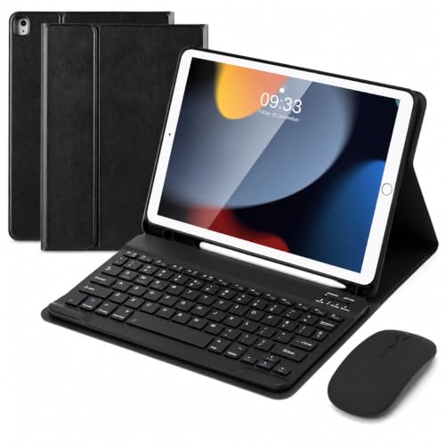 Image of SOPPY Bluetooth Keyboard Case with Mouse for iPad 9th Gen 2021, 8th Gen 2020, 7th Gen 2019 10.2 inch, Air 3 & Pro 10.5 inch, Detachable Wireless Keyboard, Slim Protective Cover, Rechargeable, Black