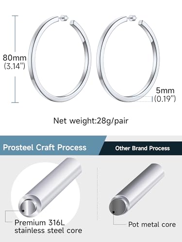 Image of Stainless Steel Chunky Hoop Earrings For Women, Minimalist and Chic, Black /Gold Plated, Round Hoops Earrings Hypoallergenic, Size: 30mm /40mm /60mm /80mm, Come with Box
