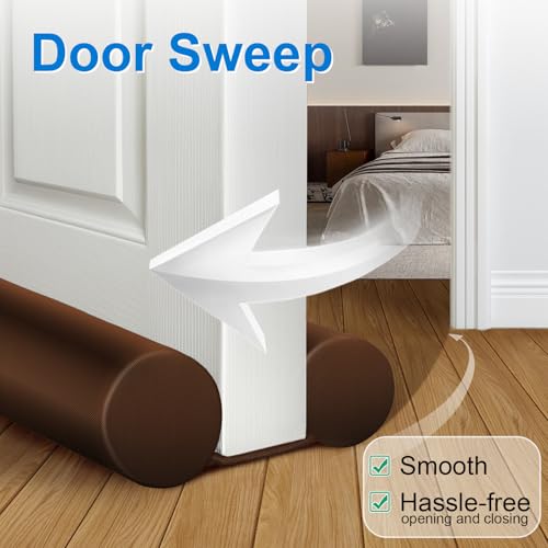 Image of MAXTID Twin Door Draft Stopper Weather Stripping Noise Window Breeze Blocker Heavy Duty Door Sweep Adjustable 36'' Brown