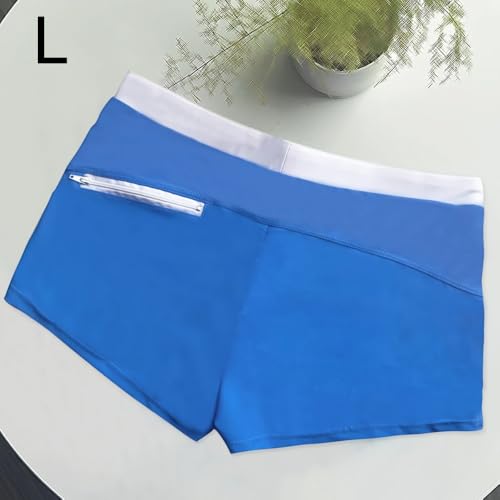 Solid Low Rise Drawstring Men's Swim Trunks - High Stretch Slim Fit Beach Shorts with Back Zipper Pockets2