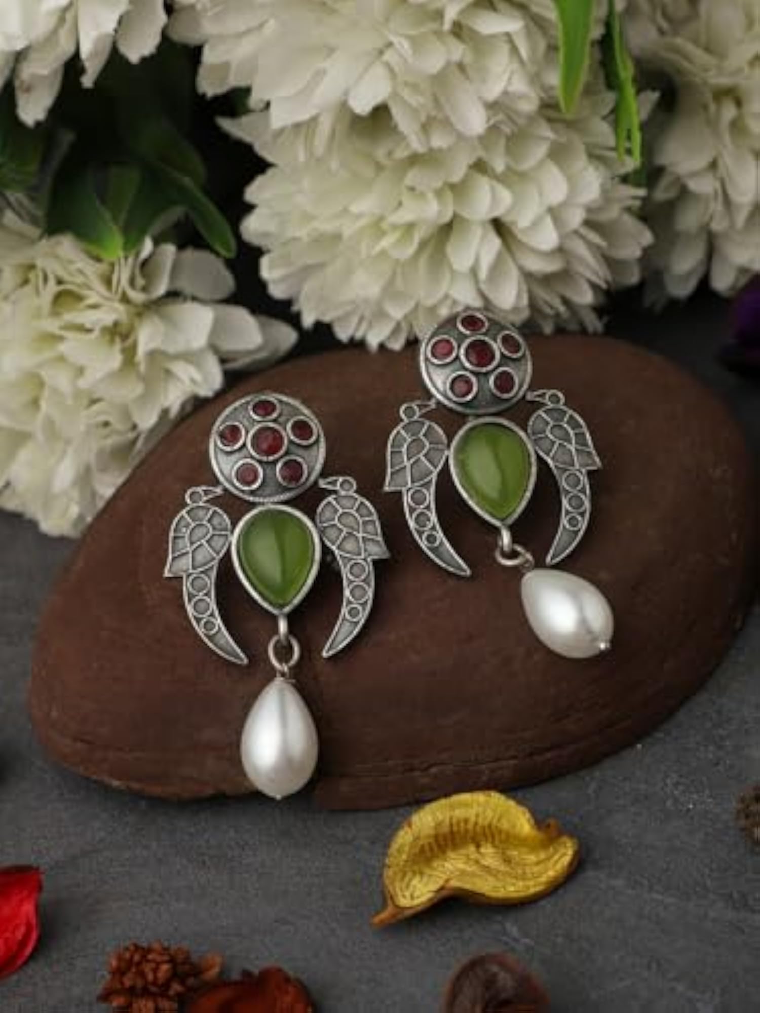 Women's 92.5 Silver Plated Oxidised Earrings, Antique Jhumka Style