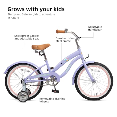 Image of ACEGER Girls Beach Cruiser Bike for Kids 5-13 Years Old, 16 inch 18 inch 20 inch 24 inch Single Speed Kids Bicycle Included Coaster Brake, Front and Rear Reflectors, 24 inch 7 Speeds with Dual Brakes