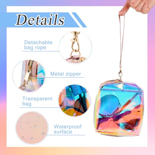 Dunzy 8 Pcs Holographic Iridescent Clear Makeup Bags with Zipper Travel Cosmetic Pouches with Wrist Loop Waterproof Toiletry Organizer Case Home Office Beach Pouch Purse Diaper Vacation Gift Bag(S)3