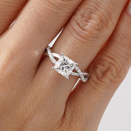 MSBLUE 2ct Princess Cut Moissanite Engagement Ring, Solitaire with Twisted Infinity Band, 14 White Gold Vermeil, Rhodium Finish4