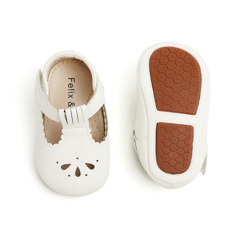 Felix & Flora Soft Sole Ivory White Baby Dress Shoes - Infant Baby Walking Shoes Moccasins Rubber Sole Crib Shoes(Ivory White,18-24Months Infant)