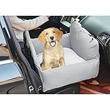 MANON ROSA Dog Car Seat Booster Sofa Cushion Travel Bed Pet Detachable & Washable Carrier Bag with Clip-On Safety Leash for Small & Medium Dogs (Light Gray)