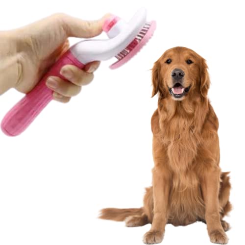 Spazzola Togli Pelucchi Morbida Cani Gatti Animali Domestici Tasto Autopulente Toelettatura Massaggio Effetto Togliere Peluria Eccesso sottoPelo Corto Lungo Setole Pallini Gomma (ROSA)
