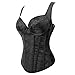 Kimring Women's Gothic Retro Jacquard Peasant Shoulder Straps Boby Shaper Tank Bustiers Overbust Corset with Lightly Cup Black Large