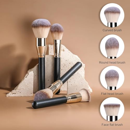 Image of BS-MALL Soft Professional Makeup Brush Set - 4 Pcs Travel-friendly Brushes Including Foundation Brush for Liquid Makeup, Powder Brush & Blush Brush,Daily use (Black Silver)