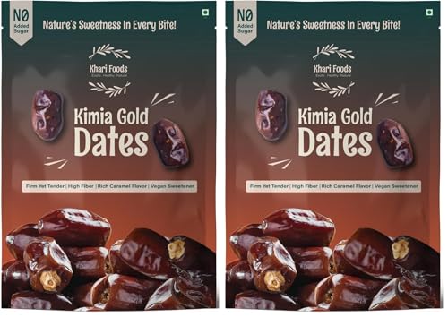 Image of Khari Foods Premium Black Kimia Dates, High Fibre, Soft Khajur /khajoor, Energy Booster, Clean Health Snacks (400g) (Pack of 2)