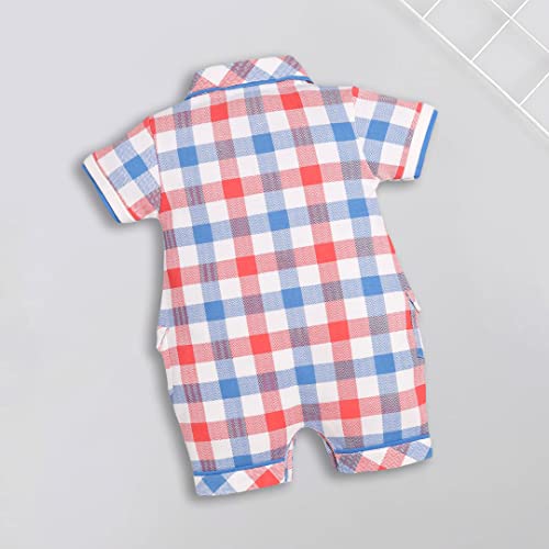 Image of BABY GO Baby Boys & Baby Girls Cotton Romper | Half Sleeve Polo Collar Jumpsuit | Newborn Infant Summer Outfit with Button Closure | Soft Breathable Playsuit | Stylish Print One Piece Dress