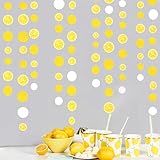63Ft Citron Décorations De Fête Guirlande Papier à Pois Jaunes et Blancs à Suspendre Citronnée Cercle Points Banderole Streamer pour Thème Fête Limonade d'été Anniversaire Mariage Bapteme EVJF Decor