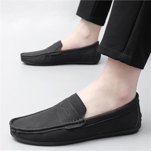 Mens Leather Loafers Slip On Driving Shoes Flat Heel Comfortable Walking Shoes Classic Solid Color Casual3