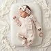 allshope Newborn Baby Girl Fall Outfit Romper Footies Waffle Bow Zip Up Footed Jumpsuit Ruffle Trim Infant Clothes (Color Khaki, 0-3 Months)