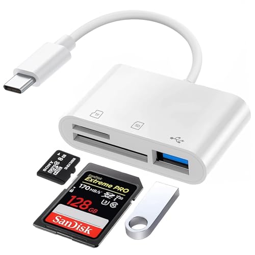 Lector de Tarjetas SD USB C, 3 en 1 Adaptador de Tarjetas SD Tipo C con SD/Micro SD, Lector de Tarjetas de Memoria para iPhone 15, Mac, iPad Pro Air 2020/2021, Galaxy S21/S22/S23, Xiaomi