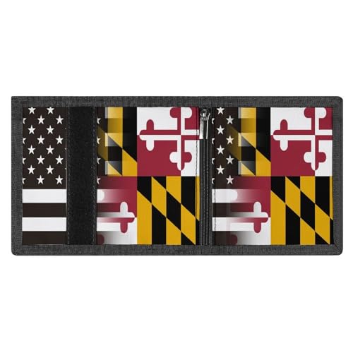 Black and White USA Maryland Flag Slim Trifold Wallets for Men with 8 Card Holders Keychain Purse Casual Money Clip, style-84
