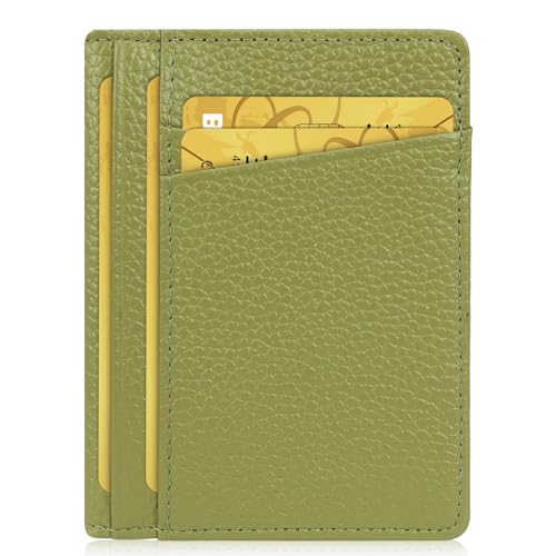 Image of Unaone Slim Minimalist Wallet - Premium Leather RFID Blocking Front Pocket Wallets with 8 Card Slots and 2 ID Window, Green