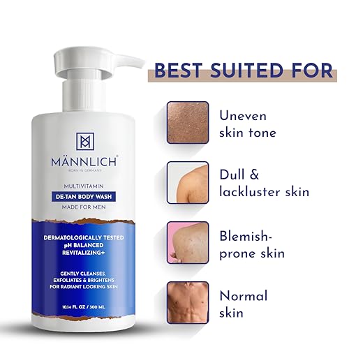 Image of Mannlich De-Tan & Detox Body Wash (300 ml) | 2% Kojic Acid Body Wash for Pigmentation, Tan Removal, Deep Cleansing & Brightening with Multivitamin - Helps Improve Skin Appearance, Hydrates & Nourishes, Suitable for All Skin Types - Paraben & SLS Free
