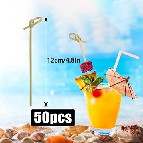 Bamboo Cocktail Sticks 50 Pcs 12cm(4.7'') Natural Bamboo Skewers Sticks with Twisted Ends Cocktail Accessories for Drinks Food Picks Canape Sticks Toothpicks Party Supplies for Appetizers Fruit Burger