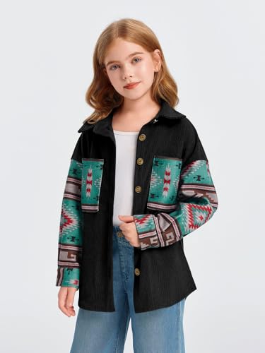 Imily Bela Girls Aztec Print Corduroy Jacket Fall Button Down Long Sleeve Shirt Overszied Shacket3