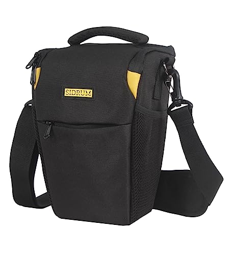 Image of Polyester D2 Dslr Camera Bag, Camera Case With Adjustable Shoulder Strap, Compatible For Nikon, Canon, Sony Cameras, Waterproof, Anti Shock (Black-Yellow Interior)