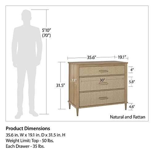 Little Seeds Shiloh Convertible 3 Drawer Dresser, Natural And Faux Rattan #TOP1
